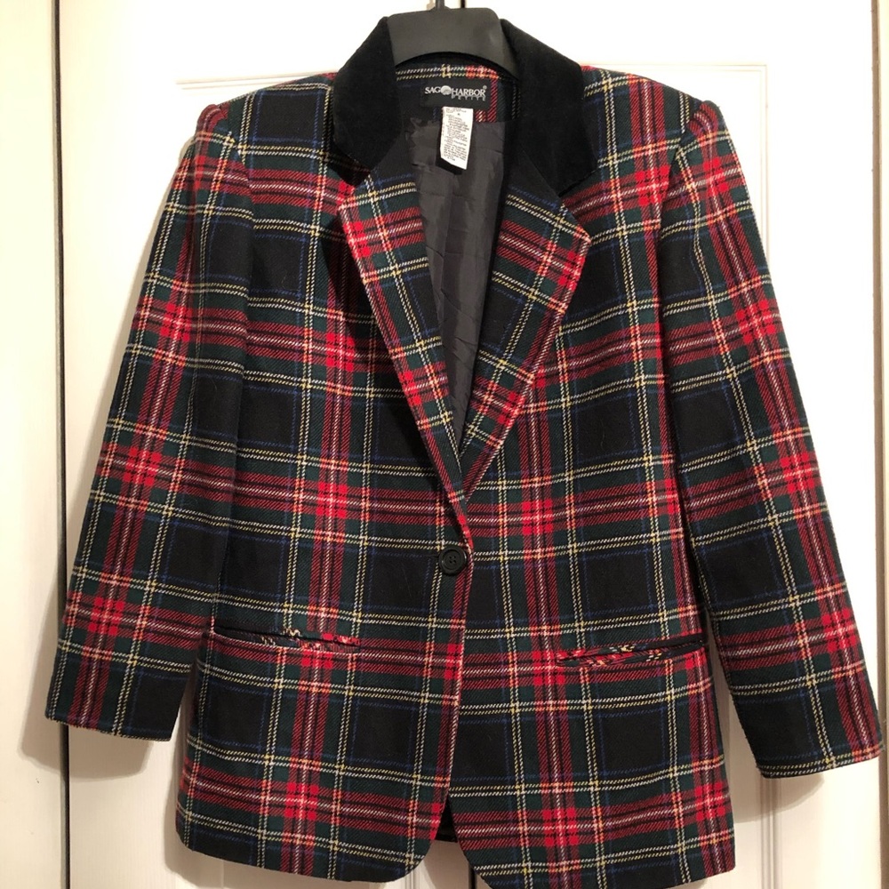 Sag Harbor Stewart Tartan Plaid Blazer Jacket 6